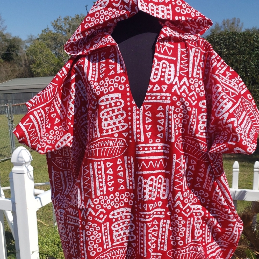Red African ankara Print Hoodie  Maxi Caftan Dress